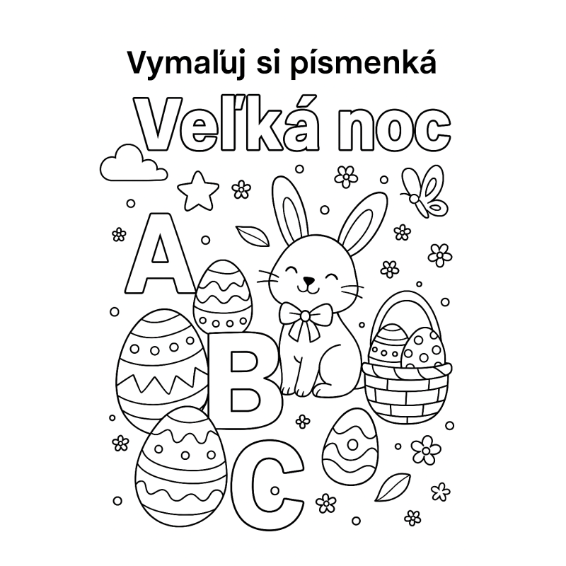 Veľkonočný PDF set 28 strán na vymaľovanie písmen a veľkonočných motívov. Ideálne na rozvoj grafomotoriky, koncentrácie a jemnej